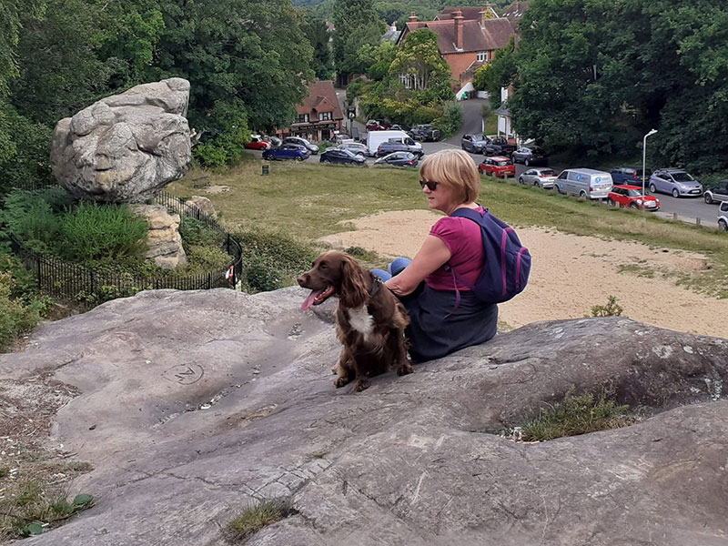 Charlie (the dog) and Valerie basking in the sun and overlooking Toad Rock